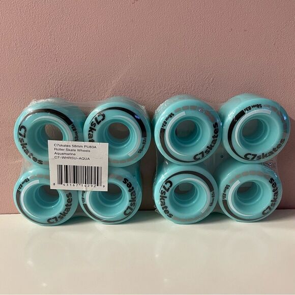 C7 Skates Roller Slate Wheels in Aquamarine & Stoppers in Navy Blue NIP - Picture 3 of 7